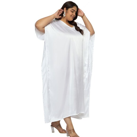 Gypsie Blu Plus Size Satin Maxi Dress Stylish Kaftan Dresses Kimono Sleeve Gown - Picture 3 of 6